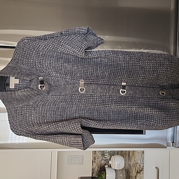 Michael Kors Gray Metal Toggle Cardigan Sweater Wool Blend Size M - Picture 1 of 10